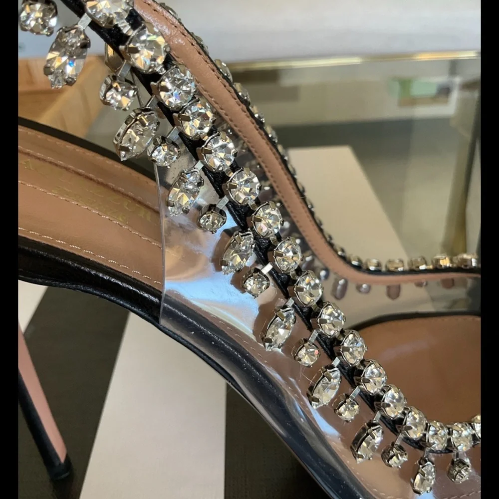 Aquazzura Firenze Temptation Crystal black peep toe heels, 39.5, NIB! - Picture 9 of 9